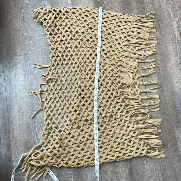 Steve Madden Open Knit Crochet Tan Camel Color Infinity Scarf with Fringe OS - Picture 11 of 12